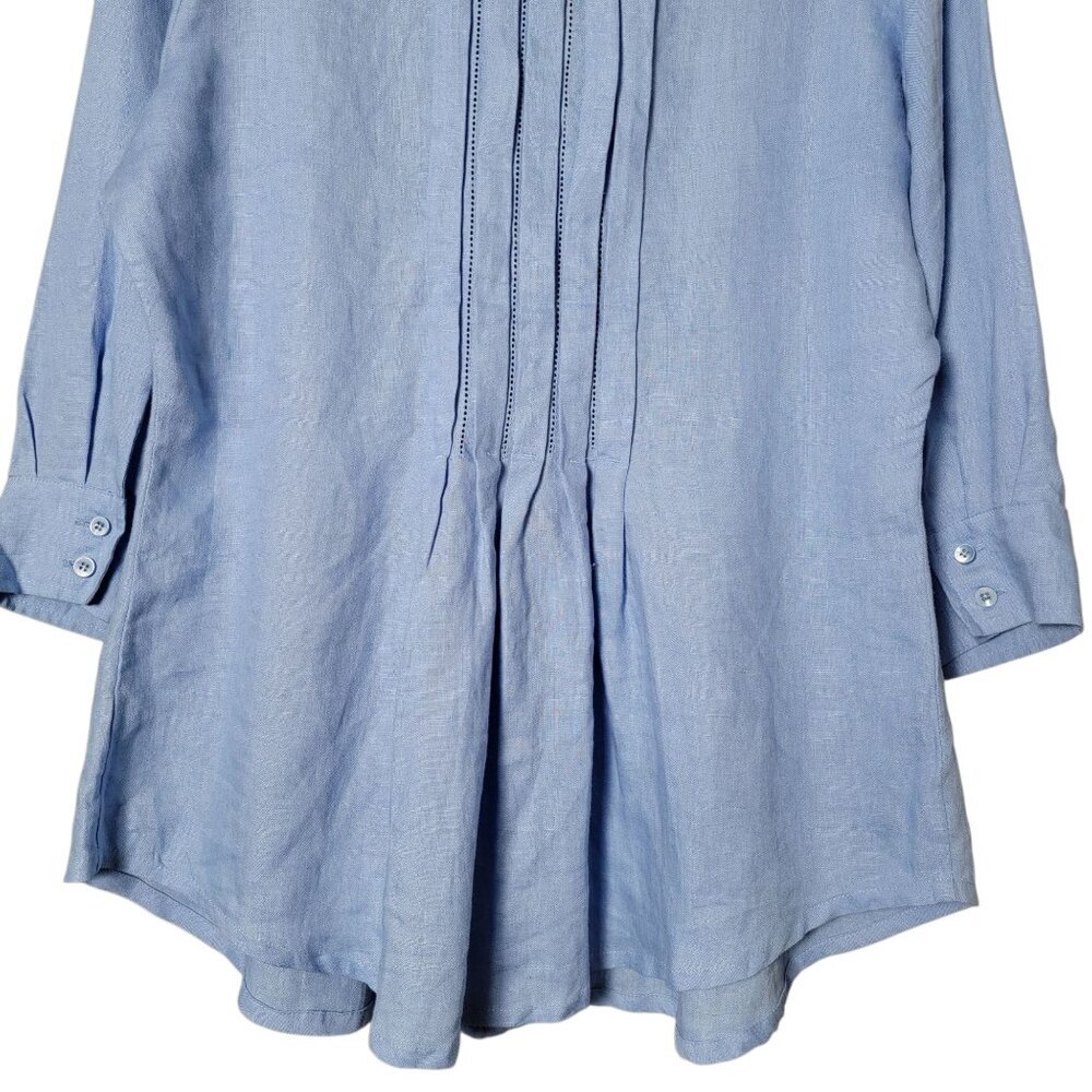 Coldwater Creek Womens Blue Linen Boho Pintuck 3/4 Sleeves Button Front Top M - Picture 6 of 10